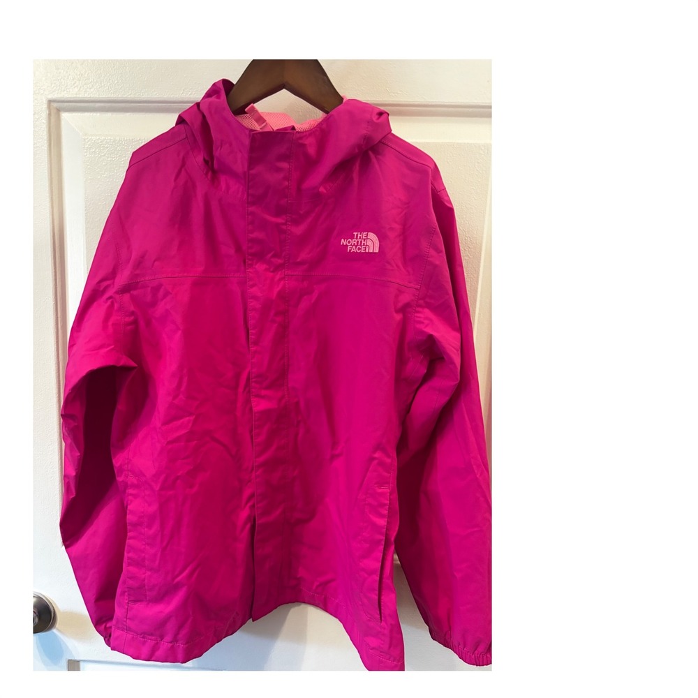 The North Face Girls HyVent Rain Jacket Pink Hooded Waterproof Shell Large 14/16